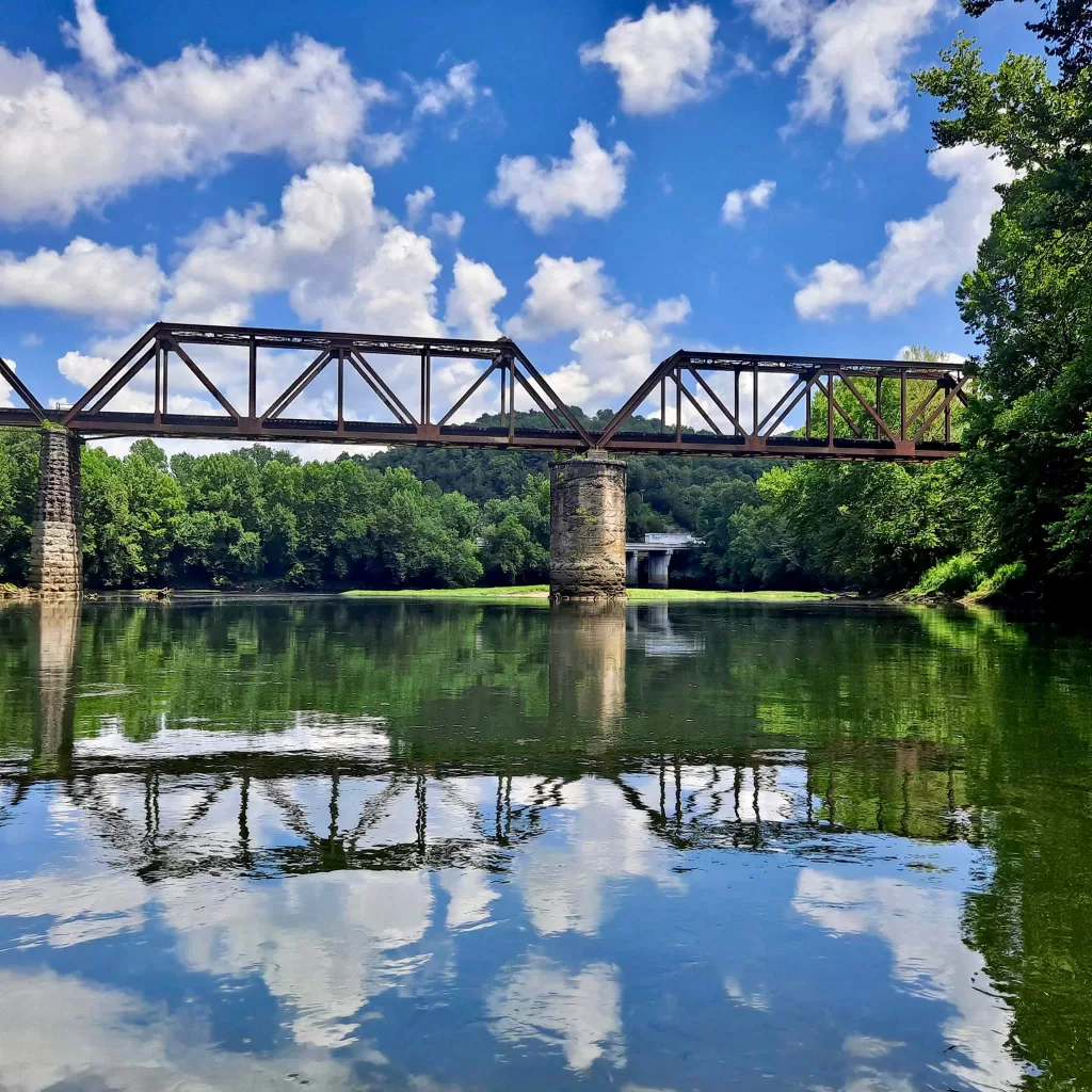 Historic "Green Mile" train bridge going over the caney fork river on the float to Bettys island
